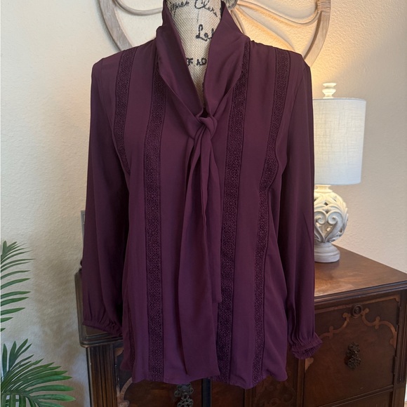 Ann Taylor Maroon Blouse with Bow Accent - Picture 3 of 13